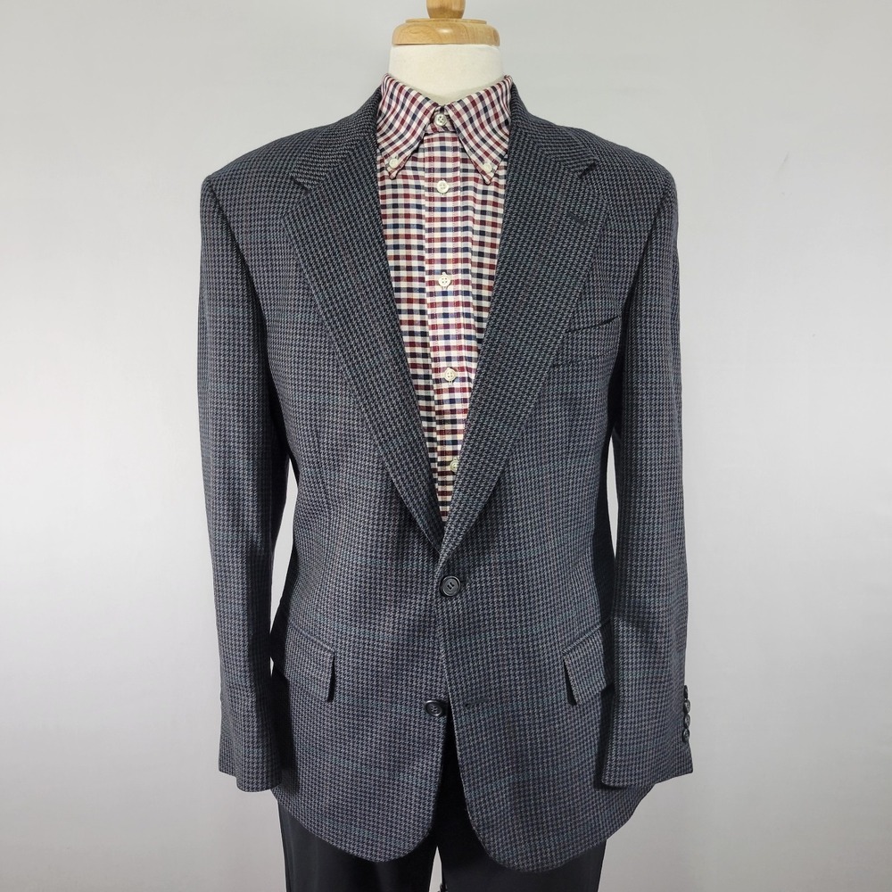Brooks Brothers Men's Sport Coat Blazer Two Button Gray‎ Houndstooth Wool Sz 41R